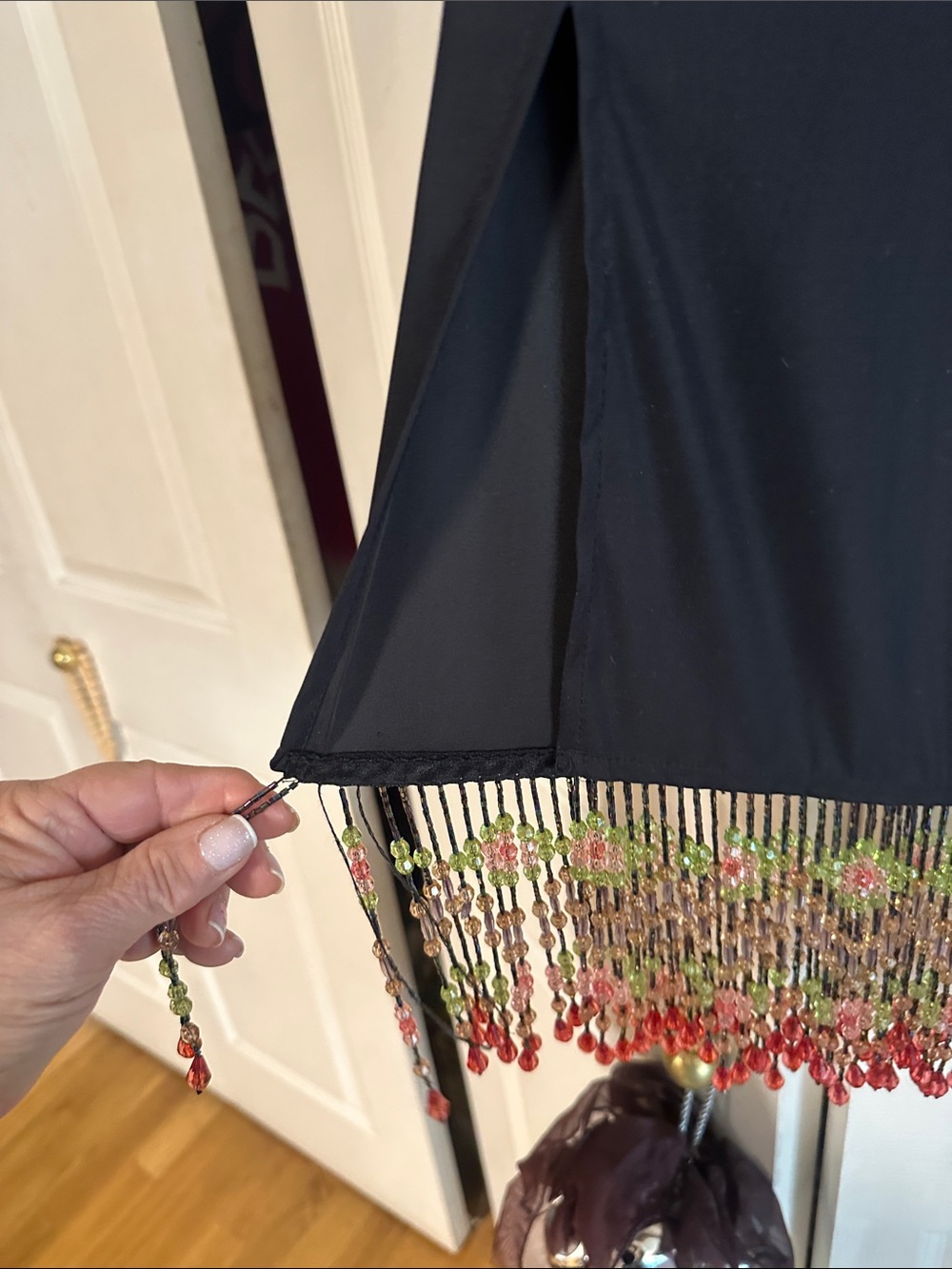 Black Midi Skirt with Beaded Fringe - Picture 4 of 5